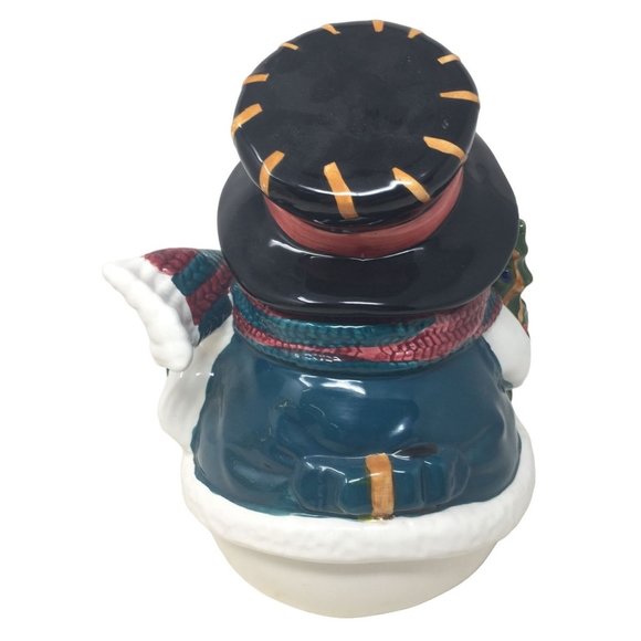 Fun and Festive Smiling Ceramic SNOWMAN COOKIE Jar - Great Holiday Kitchen Decor - Picture 3 of 9